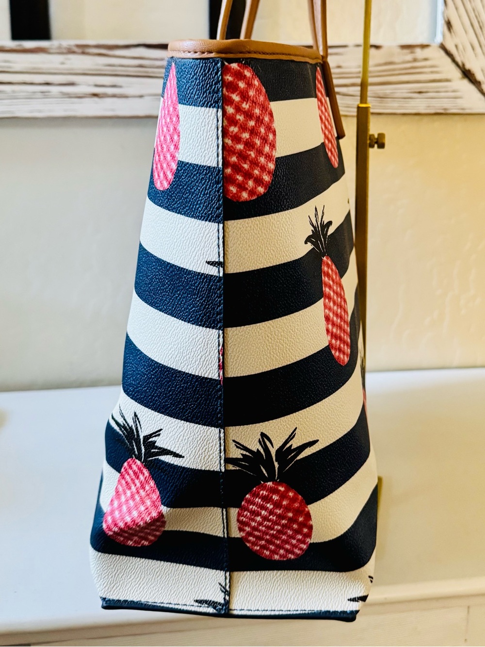 Tory Burch Kerrington Striped Pink Pineapple Tote 2015 - like new condition - Picture 5 of 15